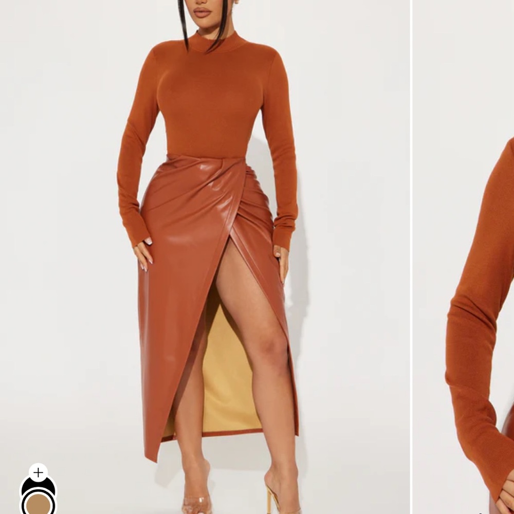 Fashion Nova Rust Long Sleeve Dress